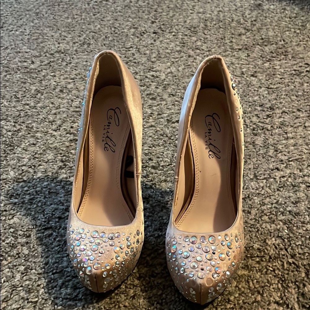 Camille La Vie Tan Crystal Embellished Heels